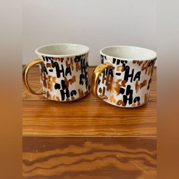 Anthropologie Kate Roebuck Ha Ha Coffee Mugs - Picture 1 of 3